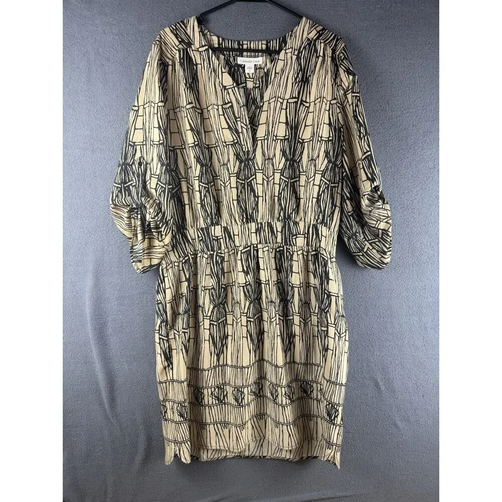 Coldwater Creek roll sleeve midi dress Size 16 NWT Southwestern Aztec